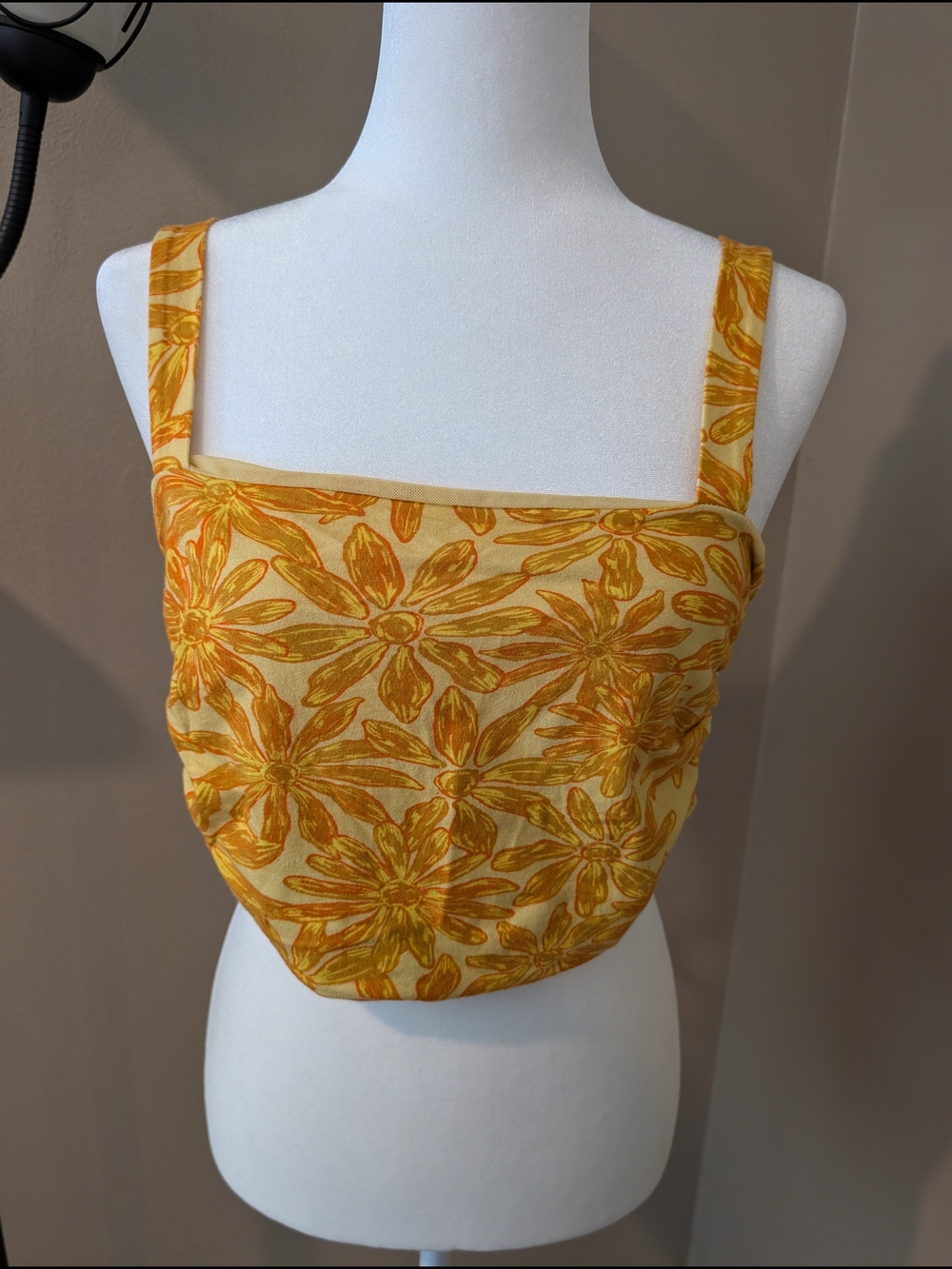 Free People Small Yellow Floral Square-Neck Crop Top - Picture 2 of 9